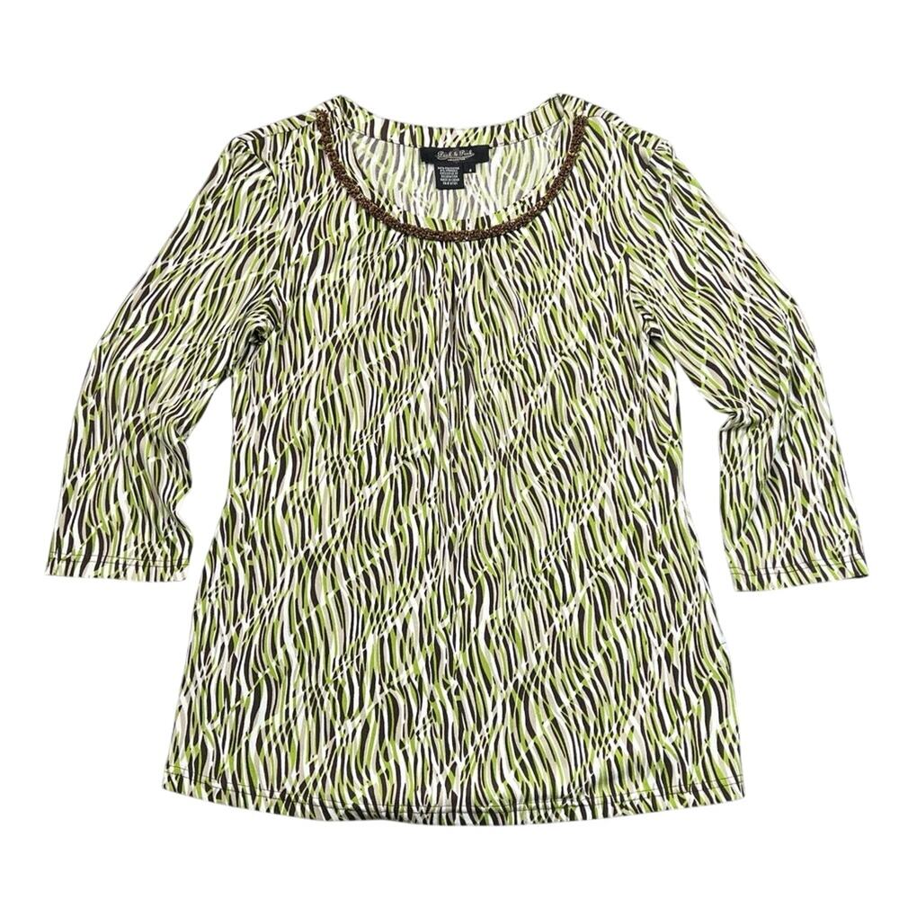 Peck & Peck Collection Zebra Print Top Beaded Neckline Stretch - 4 (Small)